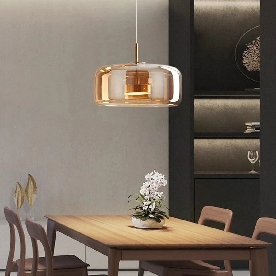 Moderne Glas Skygge Pendellampe - Rund - Indendørs - Metal