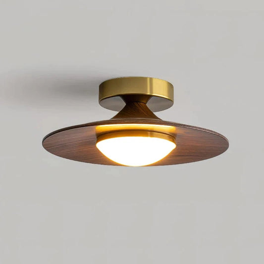 Moderne Messing og Træ Flush Mount Loftslampe - Acrylic - Metal - Art Deco