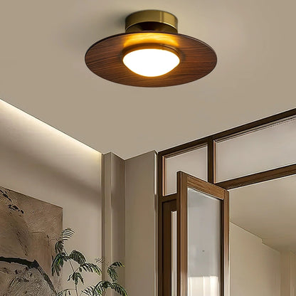 Moderne Messing og Træ Flush Mount Loftslampe - Acrylic - Metal - Art Deco