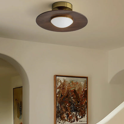 Moderne Messing og Træ Flush Mount Loftslampe - Acrylic - Metal - Art Deco