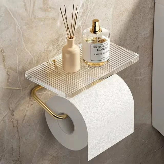 Moderne Toiletpapirholder med Akryl Hylde - Selvklæbende - Klar - Metal
