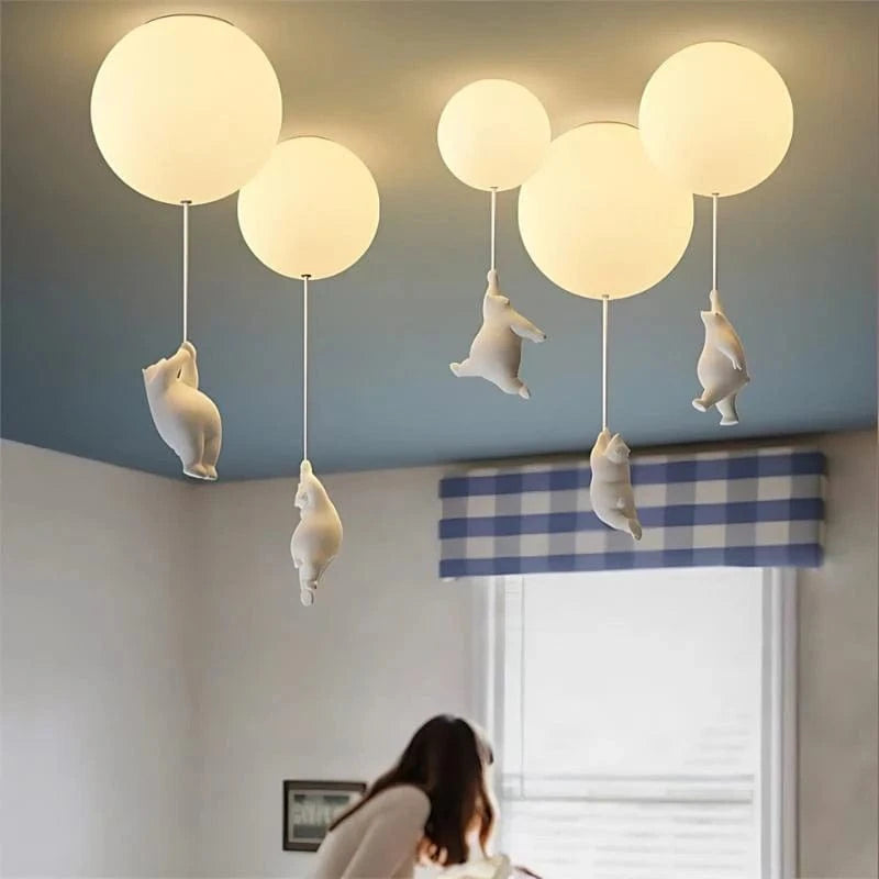 Moderne Hængende Bjørn Plafond Lampe - Sfære - Boligindretning - Børn - Indendørs