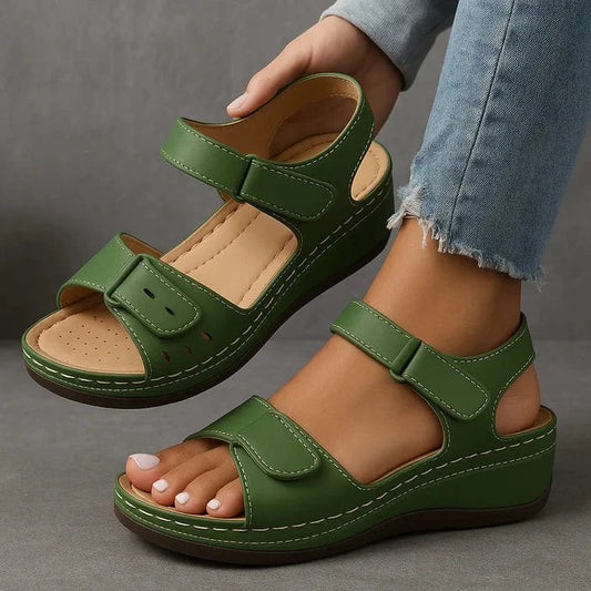 Ortopædisk Kile Sandaler Dame - Perforeret - Velcrobånd - Sandaler 2025