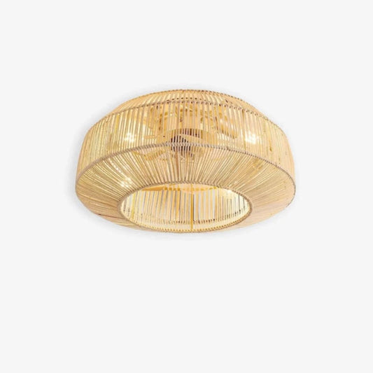 Rattan Loftventilator med Lys - Boho - Vævet Bambus - ABS Ventilatorblad