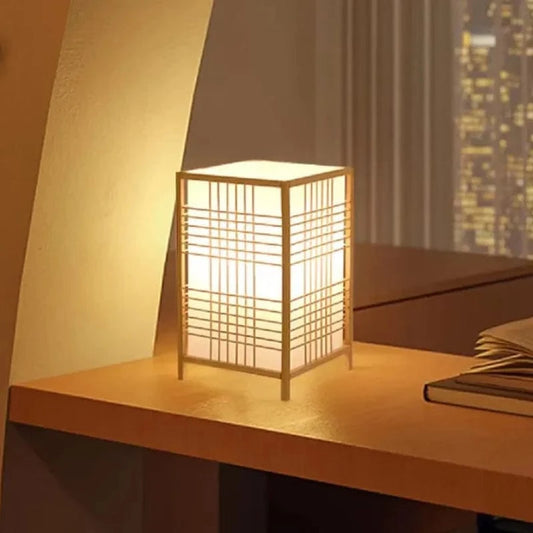 Rektangulær Bambus Vævet Bordlampe - Japandi Style - Boligindretning - E27 LED Pærer