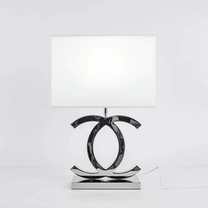 Rektangulær Skærm Dobbelt C Bordlampe - LED Pære - Rustfrit Stål - Stof