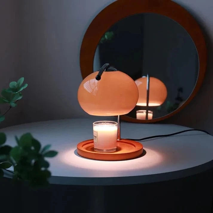 Retro Glas Stearinlys Varmelampe - Sengelampe - Dæmpbar - Træ