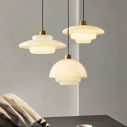 Retro Opal Glas Pendellampe - Tiered - E27 Pære - Art Deco