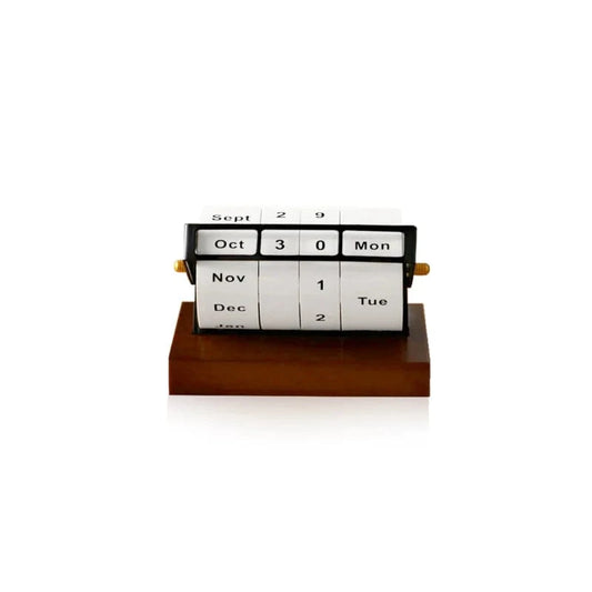 Retro Roterende Hjul Træ Kalender 2025 - Evighedskalender - Skrivebord - Manual 