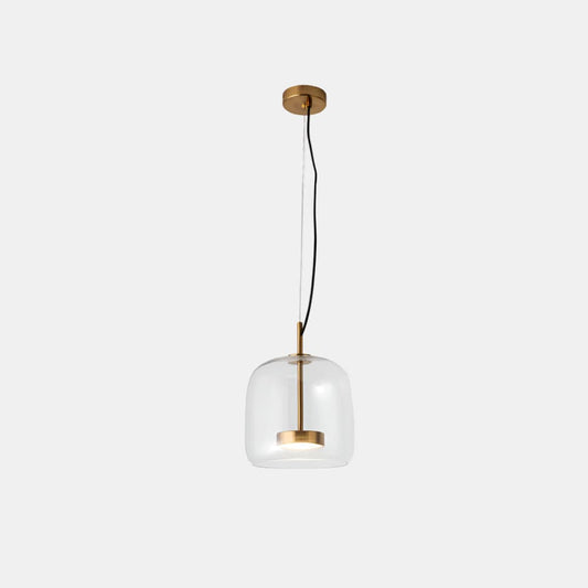 Retro LED hænglampe – Guldmetal & ravfarvet glas – Ø25–35 cm – Vintage design