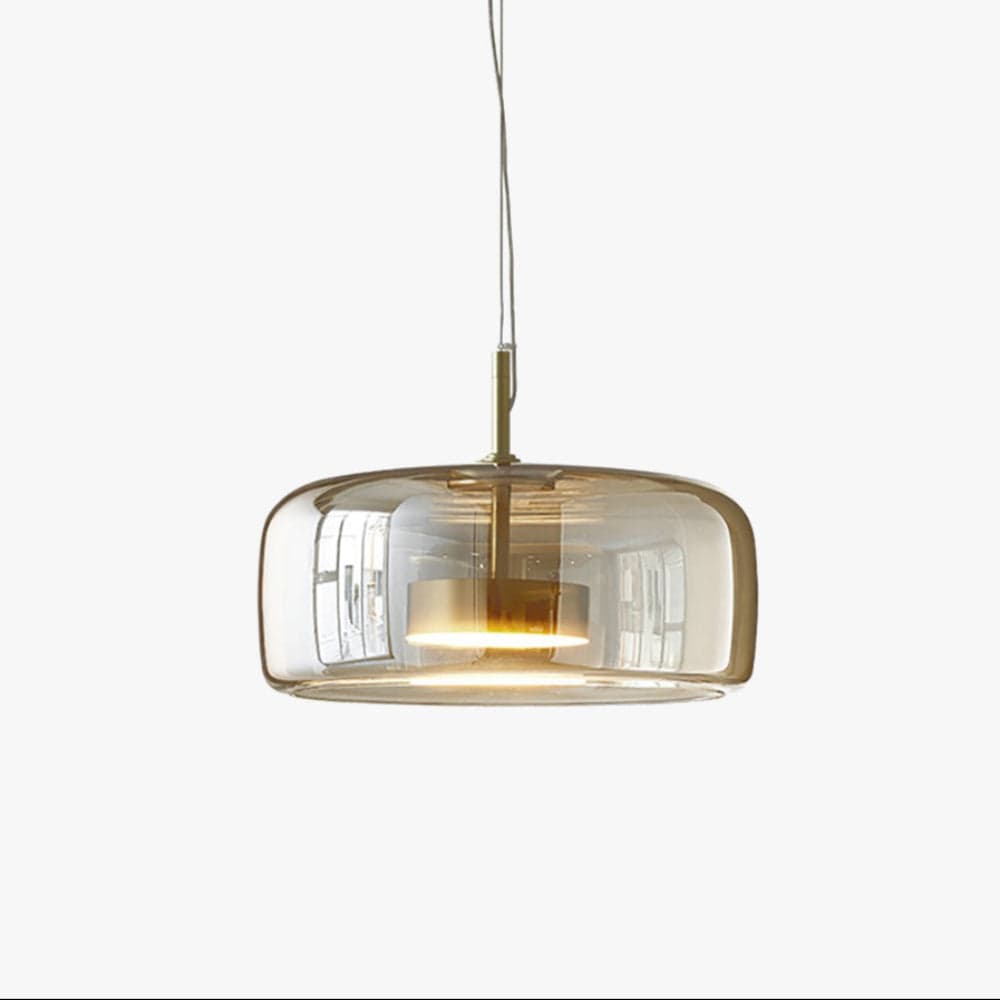 Retro LED hænglampe – Guldmetal & ravfarvet glas – Ø25–35 cm – Vintage design