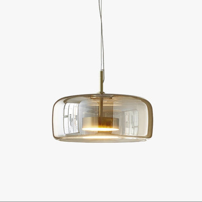Retro LED hænglampe – Guldmetal & ravfarvet glas – Ø25–35 cm – Vintage design