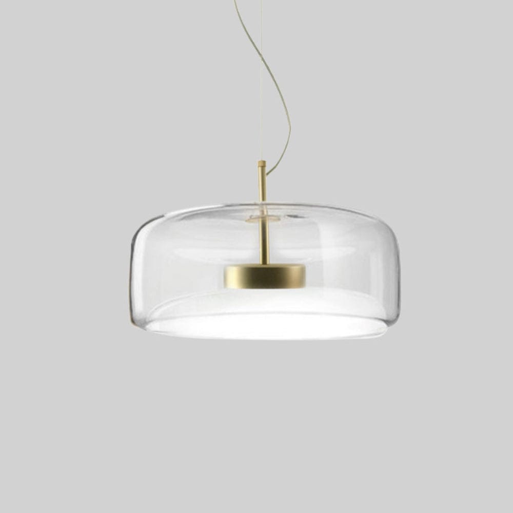 Retro LED hænglampe – Guldmetal & ravfarvet glas – Ø25–35 cm – Vintage design