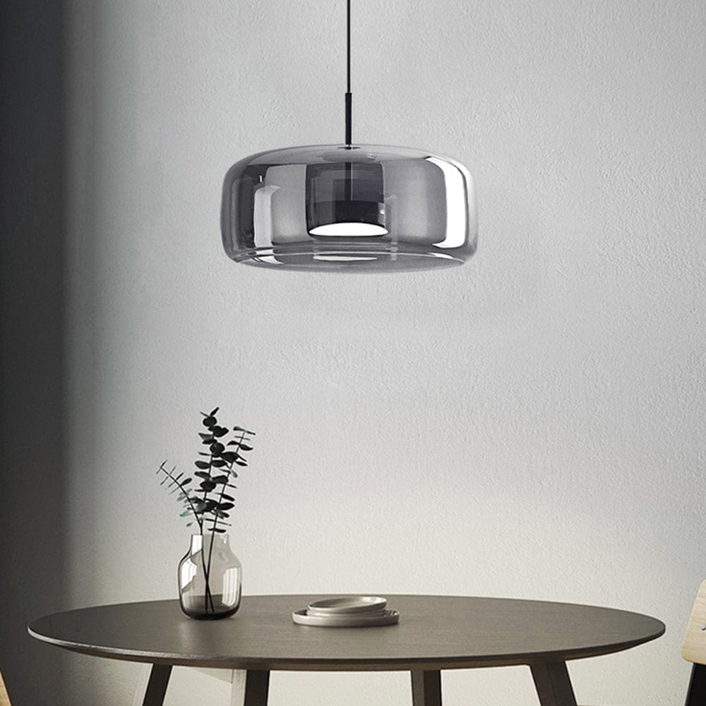 Retro LED hænglampe – Guldmetal & ravfarvet glas – Ø25–35 cm – Vintage design