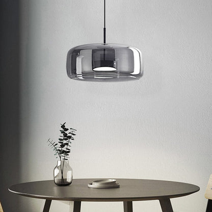 Retro LED hænglampe – Guldmetal & ravfarvet glas – Ø25–35 cm – Vintage design