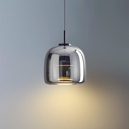 Retro LED hænglampe – Guldmetal & ravfarvet glas – Ø25–35 cm – Vintage design