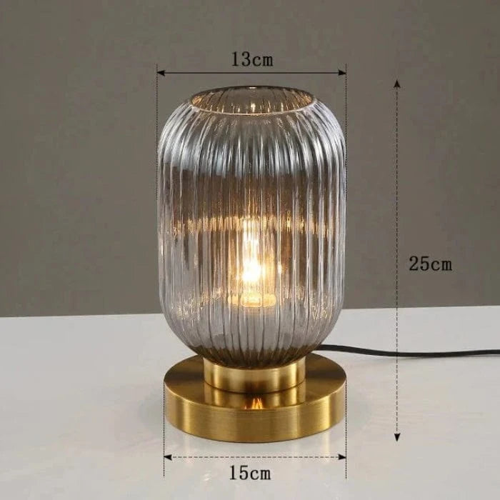 Røg Glas Bordlampe - Art Deco - Ribbet - Tønde
