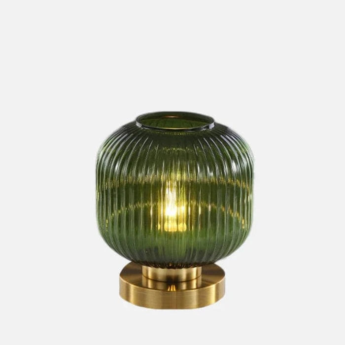 Røg Glas Bordlampe - Art Deco - Ribbet - Tønde