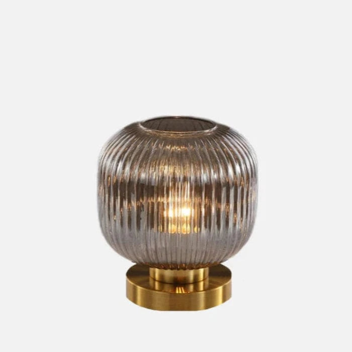 Røg Glas Bordlampe - Art Deco - Ribbet - Tønde