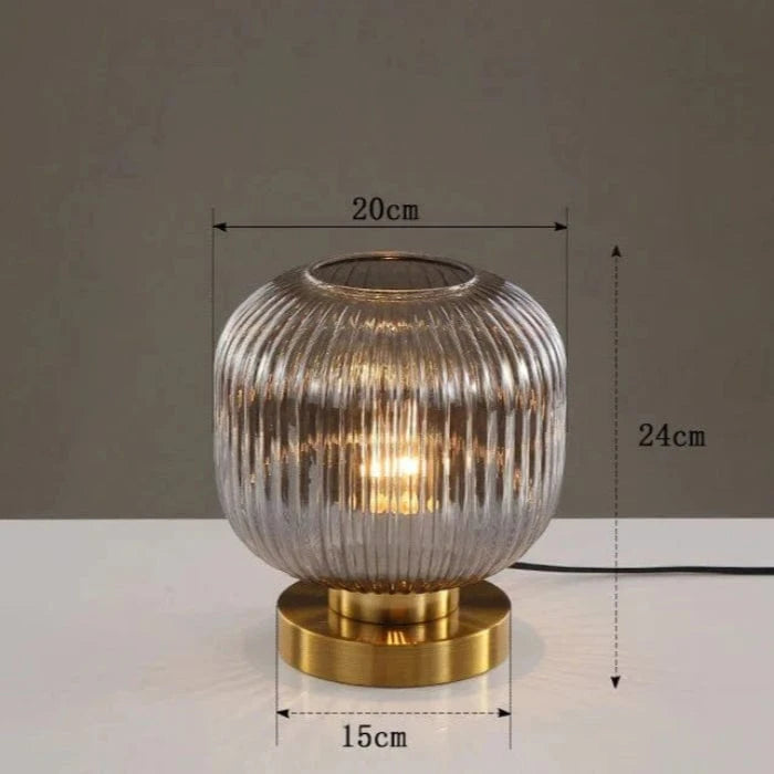 Røg Glas Bordlampe - Art Deco - Ribbet - Tønde