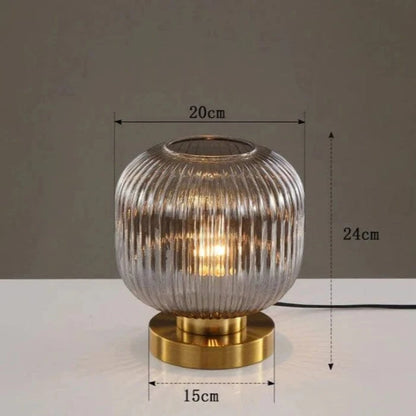 Røg Glas Bordlampe - Art Deco - Ribbet - Tønde