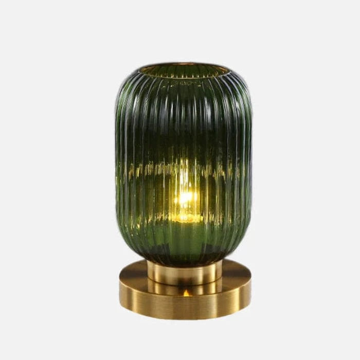 Røg Glas Bordlampe - Art Deco - Ribbet - Tønde