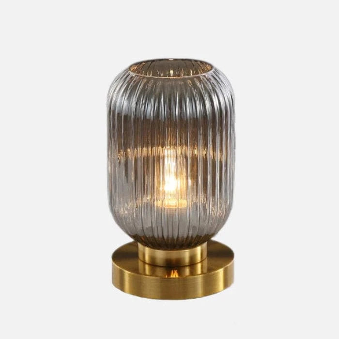 Røg Glas Bordlampe - Art Deco - Ribbet - Tønde