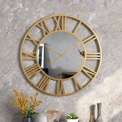 Romerske tal Miorror Vægur  - Metal - Vægkunst - Moderne -  Ø39 cm