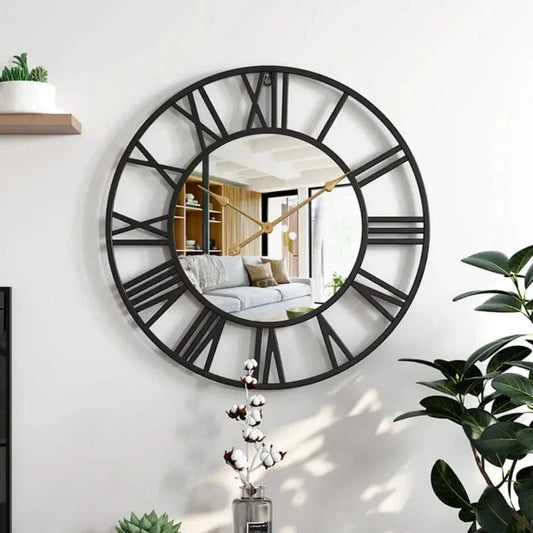 Romerske tal Miorror Vægur  - Metal - Vægkunst - Moderne -  Ø39 cm
