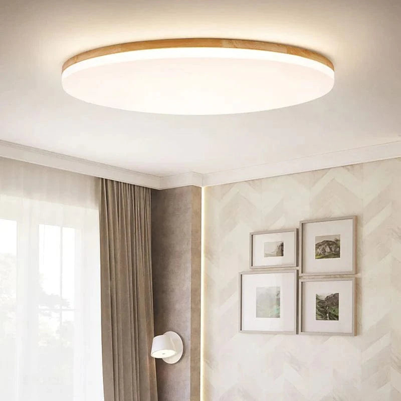 Rund Træ Plafond Lampe - Japandi Style - Moderne - Boligindretning - LED Lys