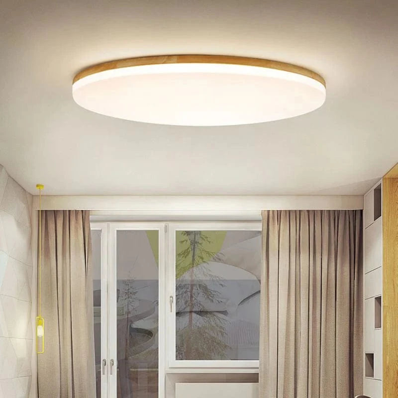 Rund Træ Plafond Lampe - Japandi Style - Moderne - Boligindretning - LED Lys