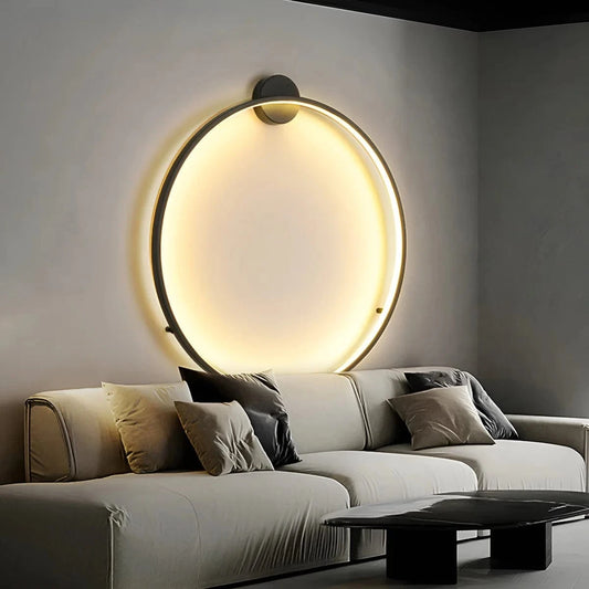 Sort-Runde Væglamp - Led Væglamper Indendørs - Minimalistisk Lampe - Dæmpbard
