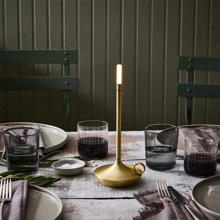Stearinlys Trådløs LED Bordlampe - Aluminium - Genopladelig - Bærbar