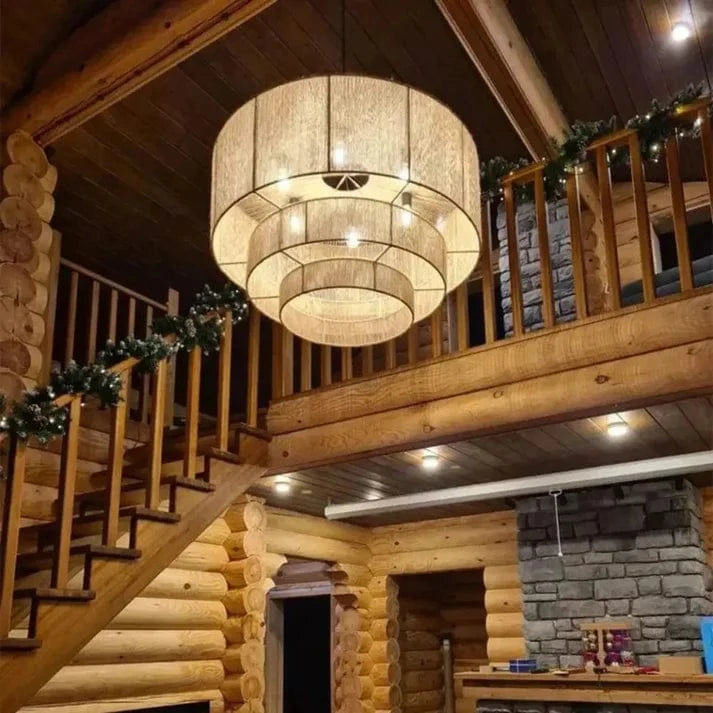 Tre Lag Hamp Reb Pendel Lampe - Japandi - Boheme - Rattan