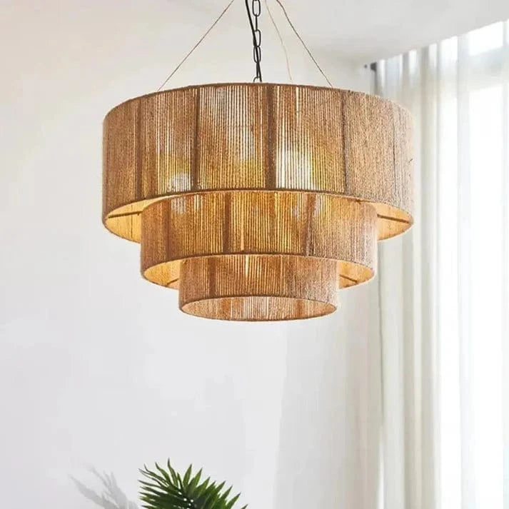Tre Lag Hamp Reb Pendel Lampe - Japandi - Boheme - Rattan