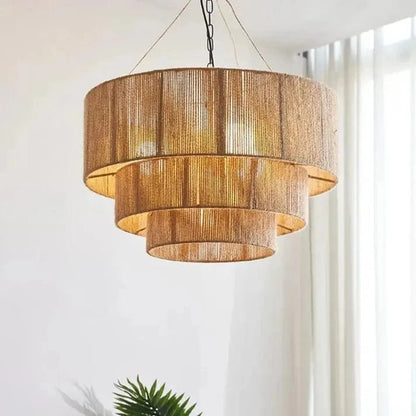 Tre Lag Hamp Reb Pendel Lampe - Japandi - Boheme - Rattan