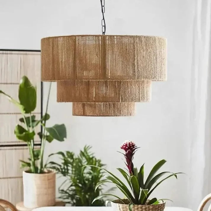 Tre Lag Hamp Reb Pendel Lampe - Japandi - Boheme - Rattan