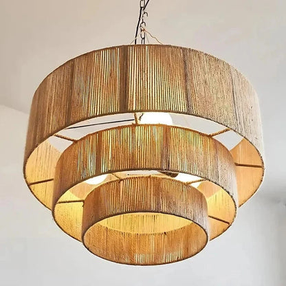 Tre Lag Hamp Reb Pendel Lampe - Japandi - Boheme - Rattan