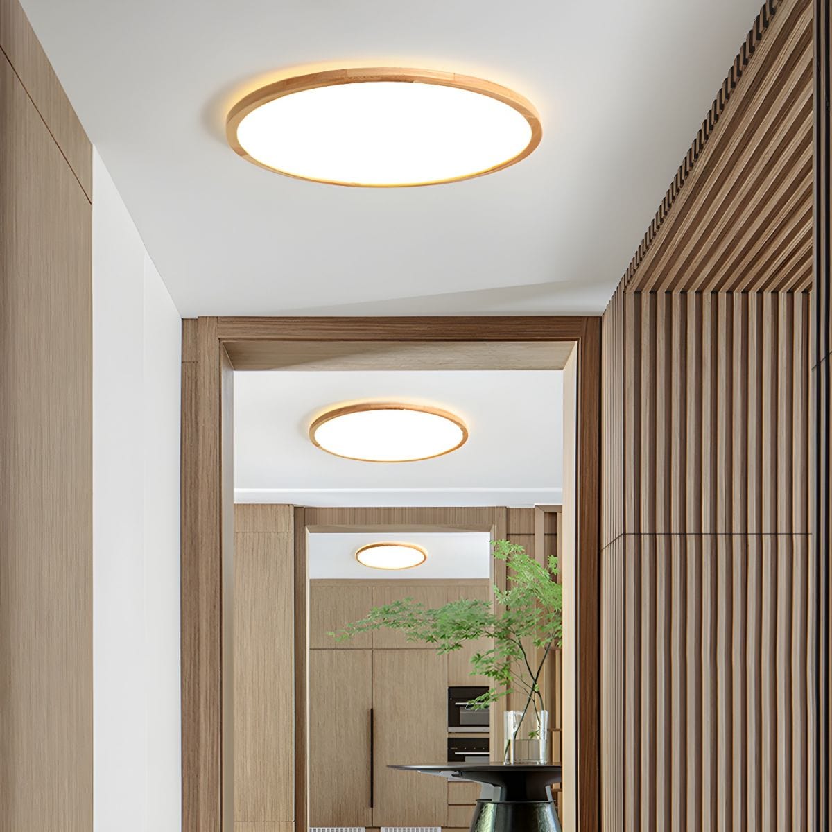 Ultra Tynd Flush Mount Træ Loftslampe - Moderne - Flad - LED Lys