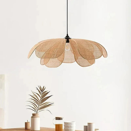 Vævet Blomst Pendel Lampe - Rattan - Wabi Sabi - Japandi Style