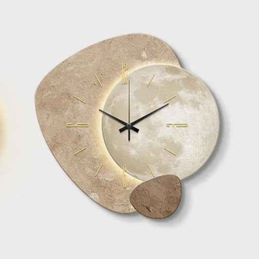 Æstetisk Sten Måne Vægur - Boligindretning - Vægur med Tal - Væglampe Wall Clock Danmarkmode.dk