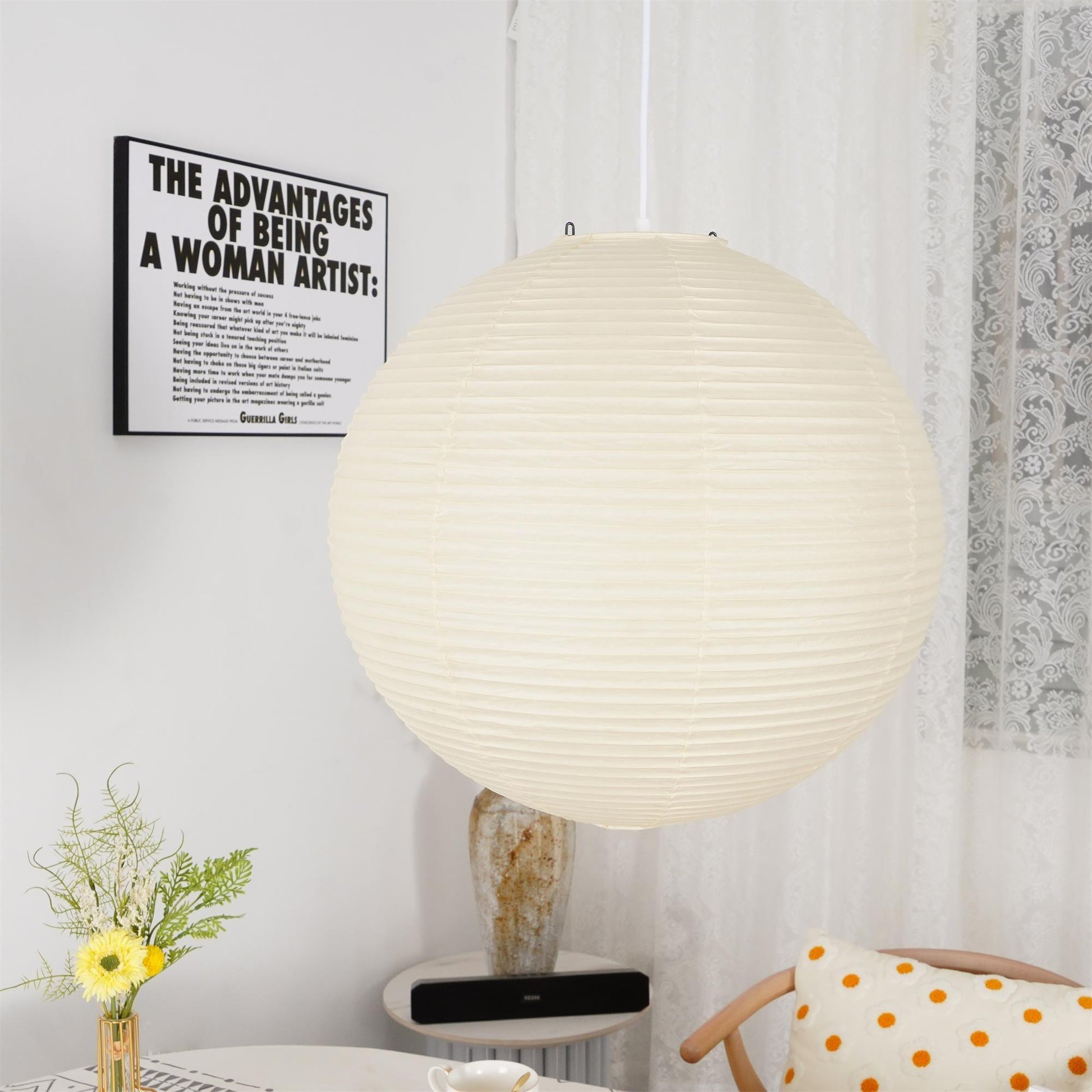 Akari A Serie Pendant Lamp, Japanese Design, Rice Paper, Modern Minimalist, 23.6" Diameter, Indoor Lighting, Home Décor, Unisex Pendant Lamp Danmarkmode