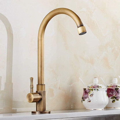 Antik Massiv Messing Køkkenarmatur - Blandingsbatteri - Svanehals Kitchen Sink Faucets Danmarkmode.dk