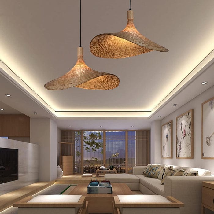 Boho Stil Rattan Pendel Lampe - Vævet - Hængende - Bambus - Dia 30cm Ceiling Light Fixtures Danmarkmode.dk