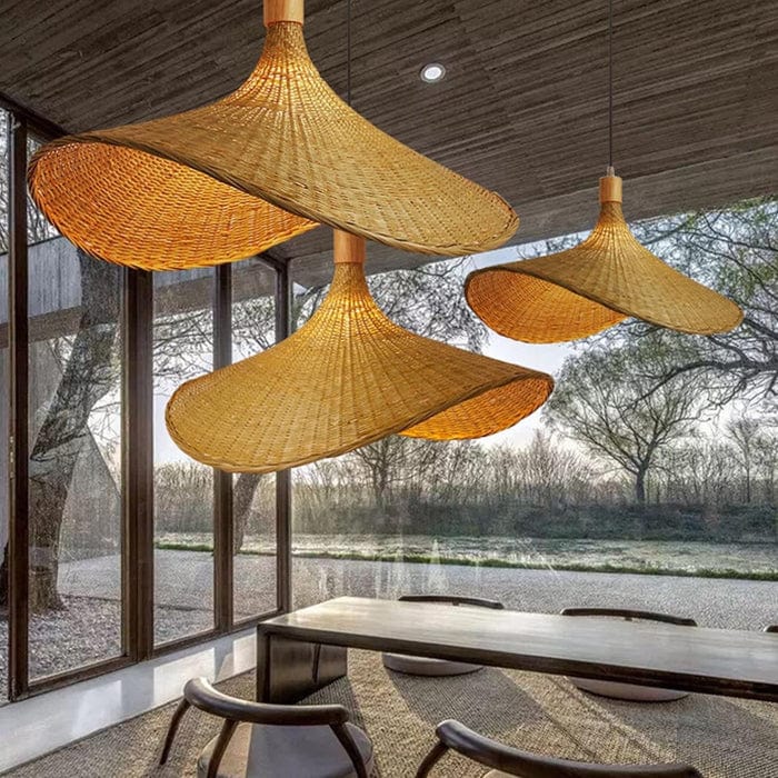 Boho Stil Rattan Pendel Lampe - Vævet - Hængende - Bambus - Dia 30cm Ceiling Light Fixtures Danmarkmode.dk