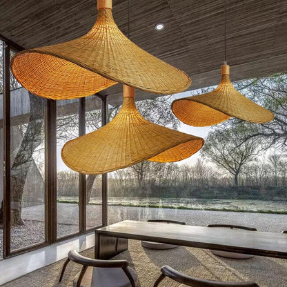 Boho Stil Rattan Pendel Lampe - Vævet - Hængende - Bambus - Dia 30cm Ceiling Light Fixtures Danmarkmode.dk