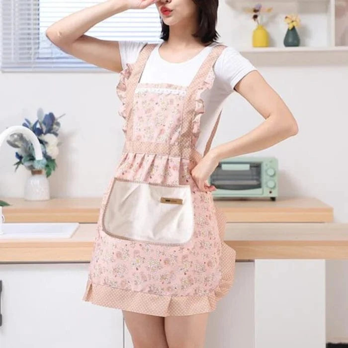 Chic Boho Blomster Køkken Forklæde - Canvas - Flæser - Vandtæt Aprons Danmarkmode.dk