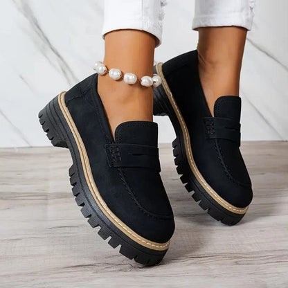 Chunky Sål Ortopædisk Penny Loafers - Kvinder - Ruskind - Slip On Loafers Danmarkmode.dk