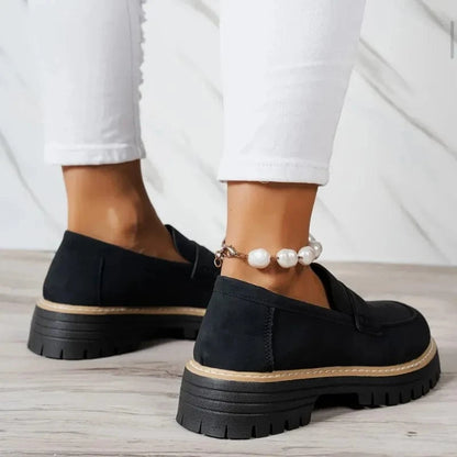 Chunky Sål Ortopædisk Penny Loafers - Kvinder - Ruskind - Slip On Loafers Danmarkmode.dk
