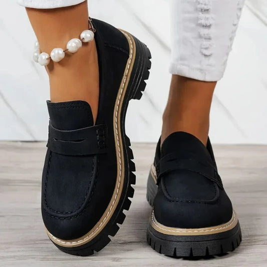 Chunky Sål Ortopædisk Penny Loafers - Kvinder - Ruskind - Slip On Loafers Danmarkmode.dk